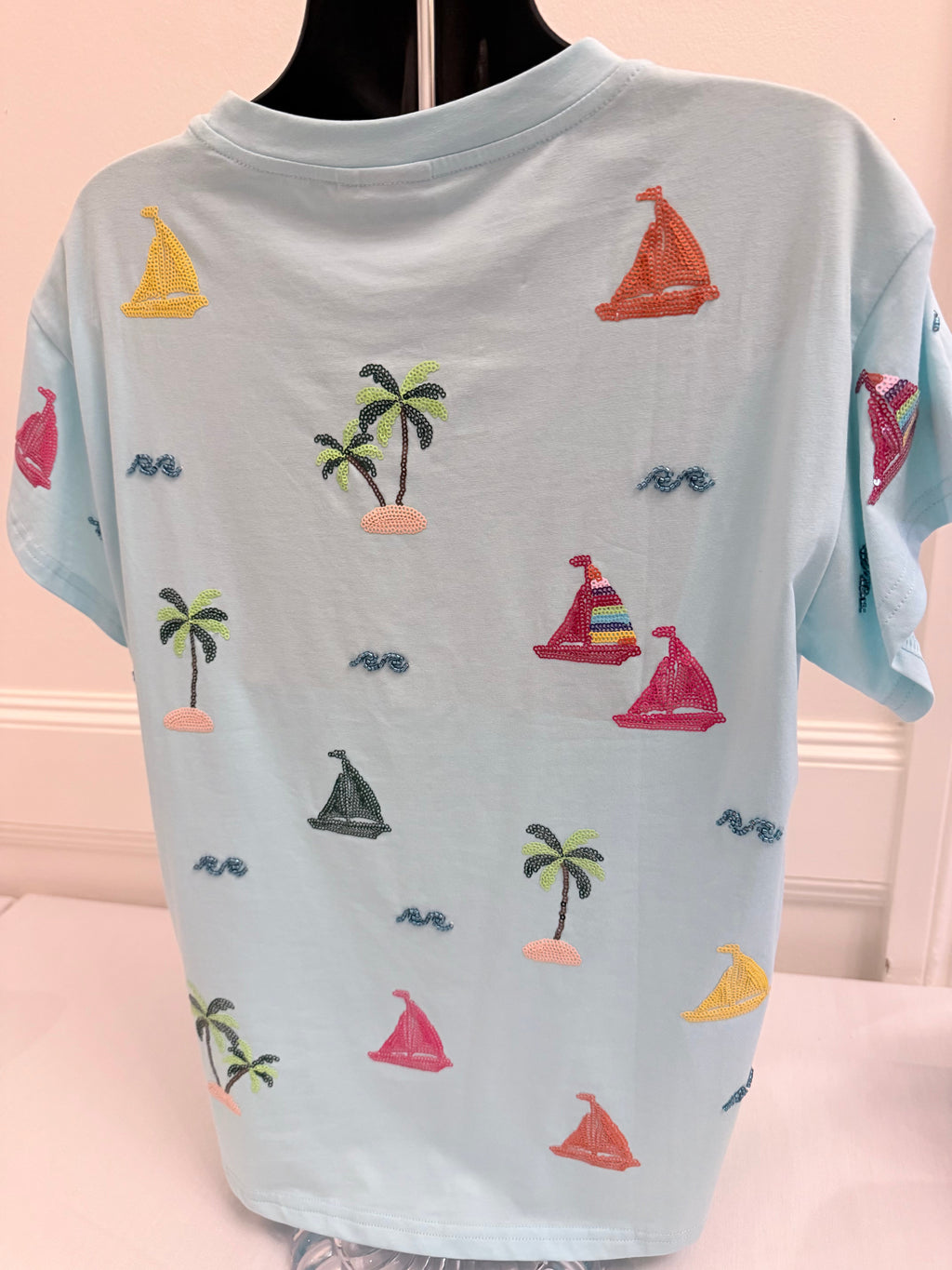 Queen of Sparkles - Light Blue Sailboats Tee