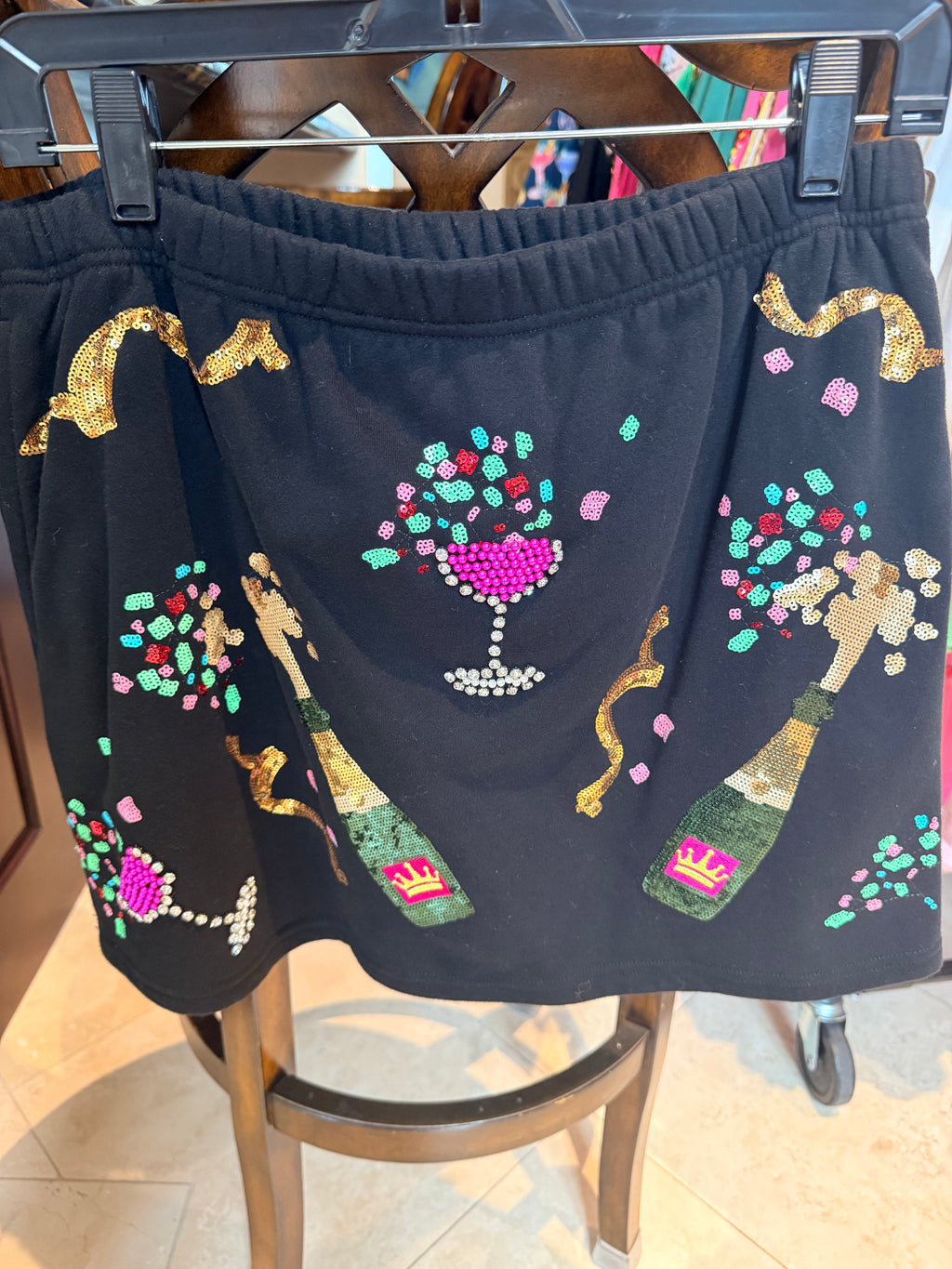 Queen of Sparkles NYE Black Champagne Skirt