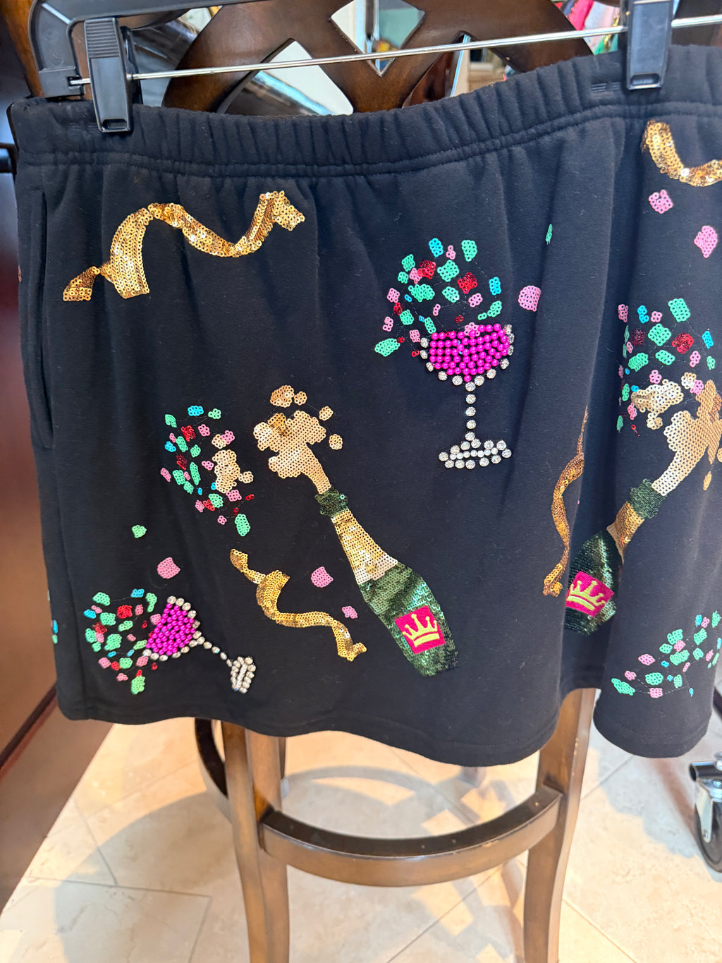 Queen of Sparkles NYE Black Champagne Skirt