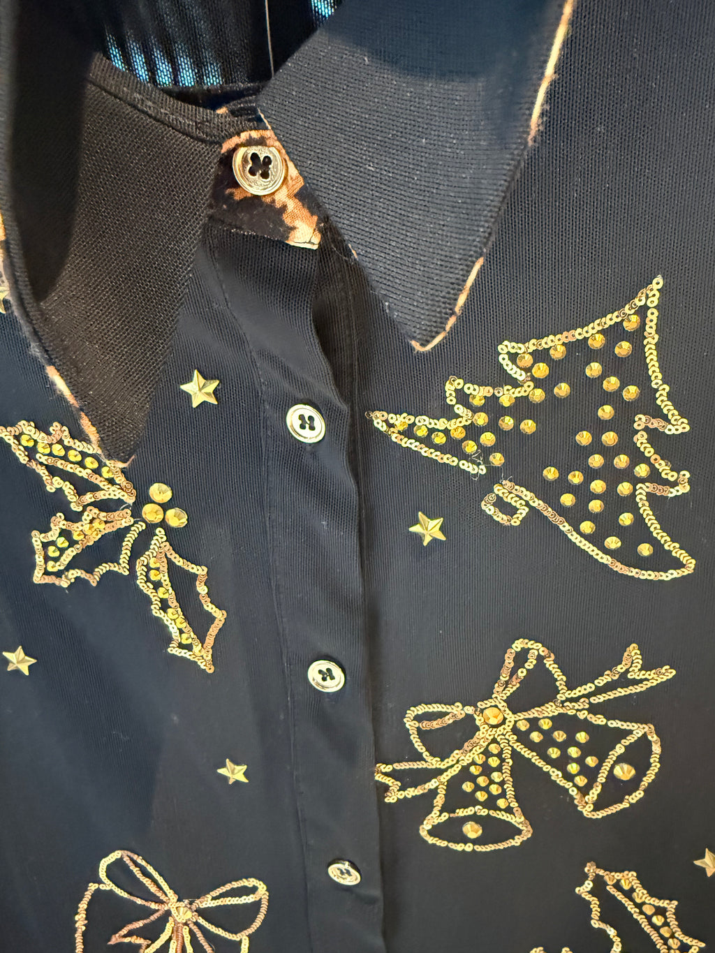 Berek Black Mesh Gold Presents Button Up Top