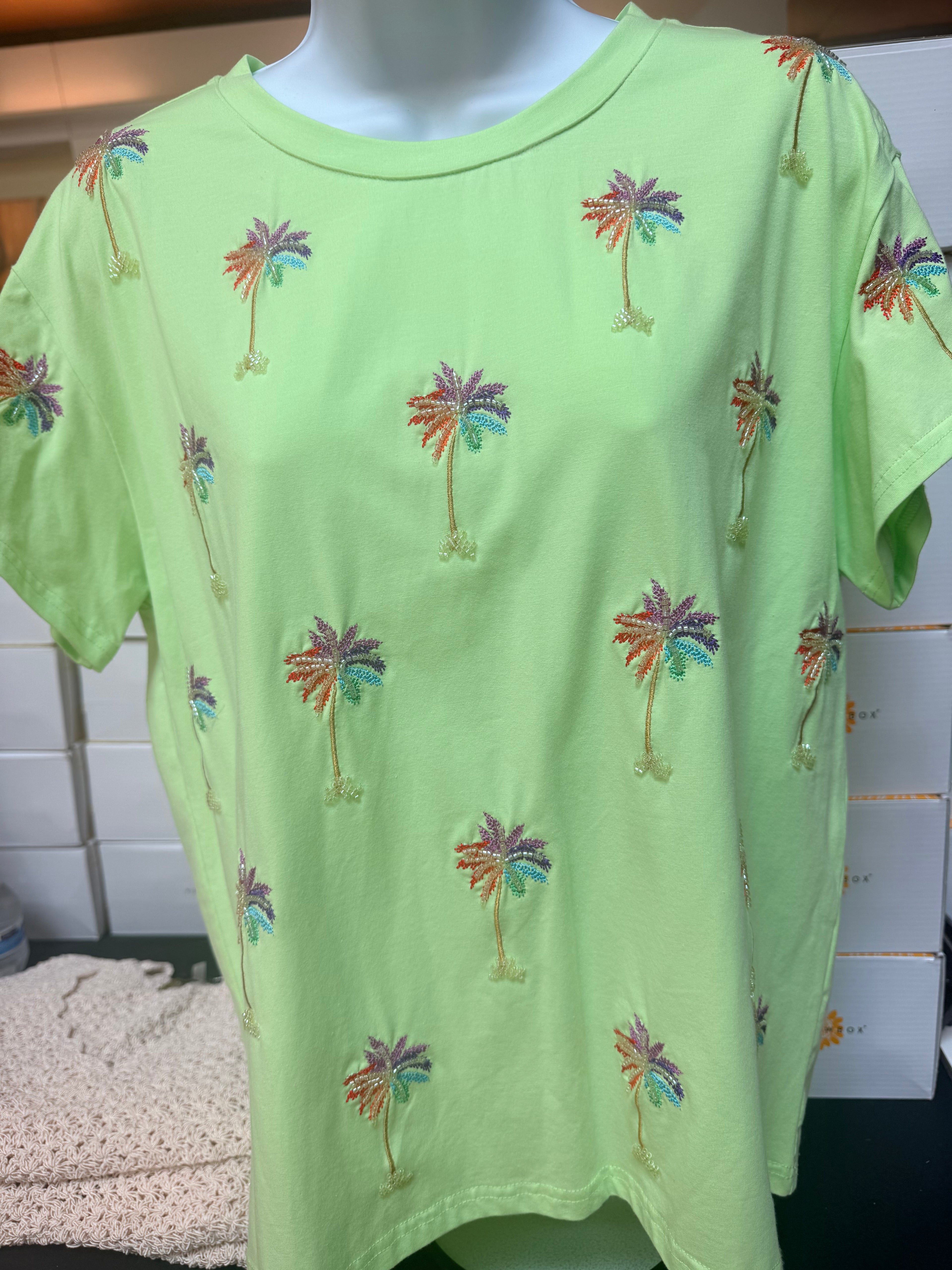 Queen of Sparkles Lime Green Palm Tree Tee