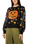 Queen Of Sparkles Black Full Sequin Pumpkin & Mini Icon Sweater