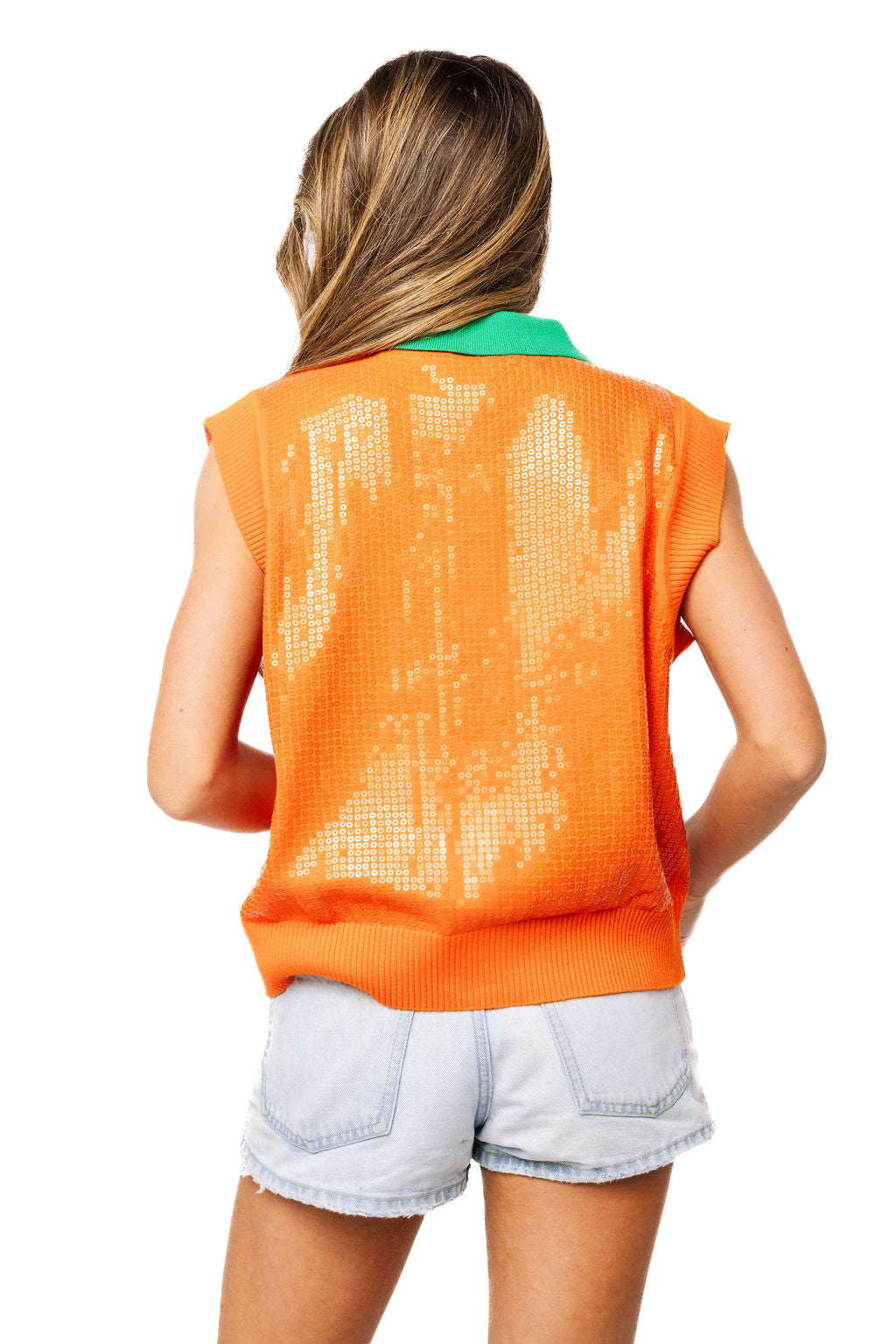 Queen of Sparkles Orange Full Sequin Pumpkin Face Vest
