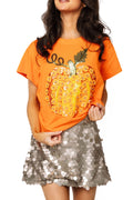 Queen of Sparkles Orange Sequin Flower Pumpkin Tee