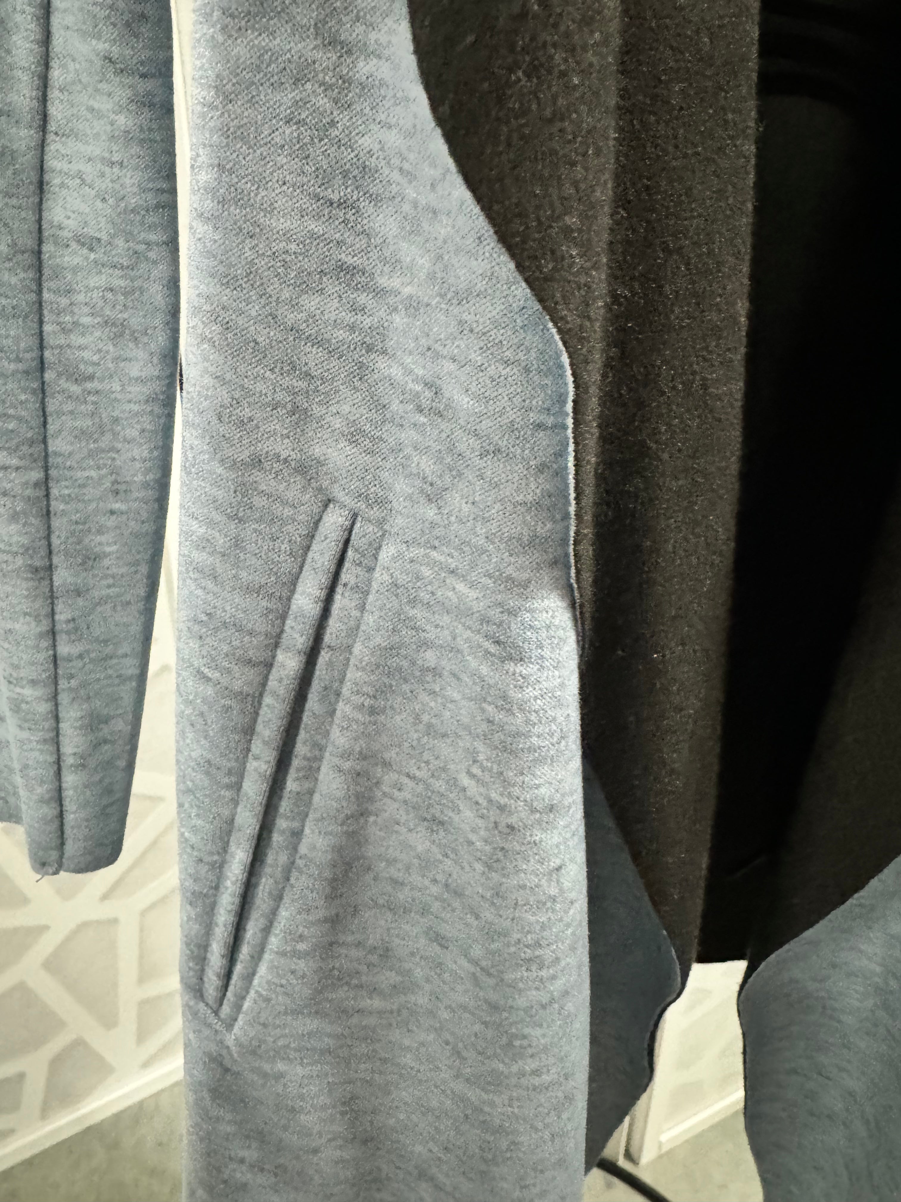 Nic + Zoe Ponte Knit Long Sleeve Pocketed Light Blue Draped Front Jacket