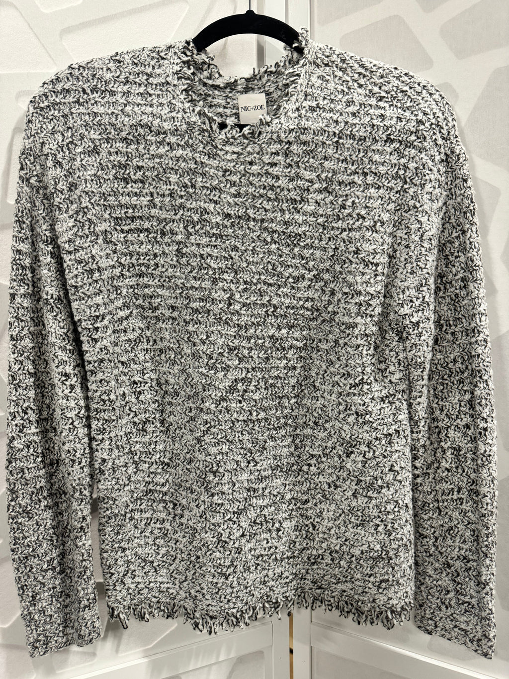 Nic + Zoe White & Black Rough Hem Sweater