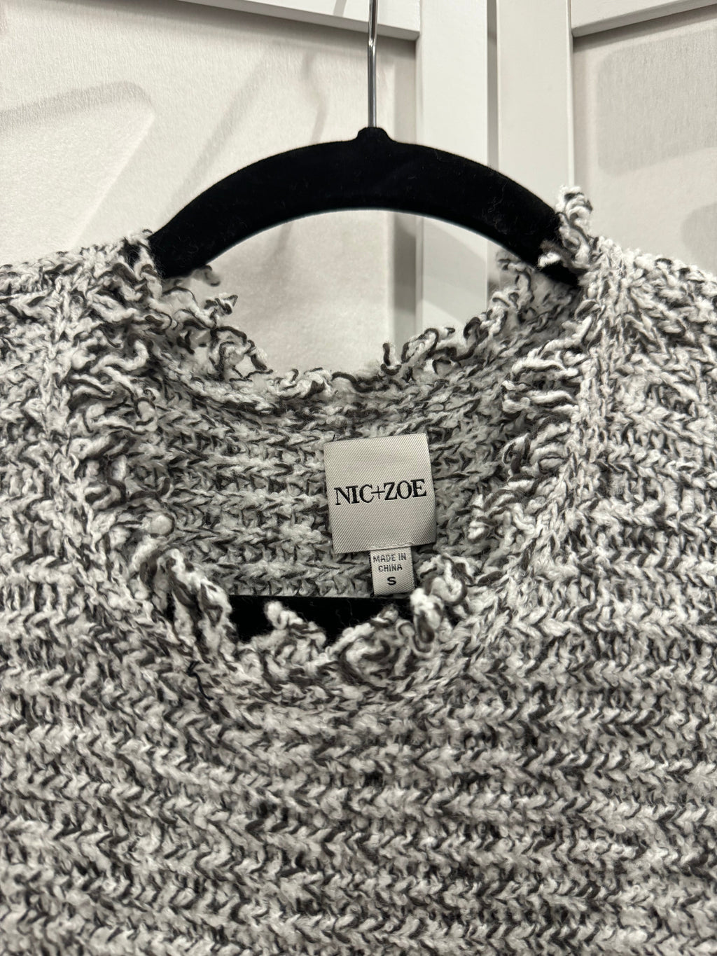 Nic + Zoe White & Black Rough Hem Sweater