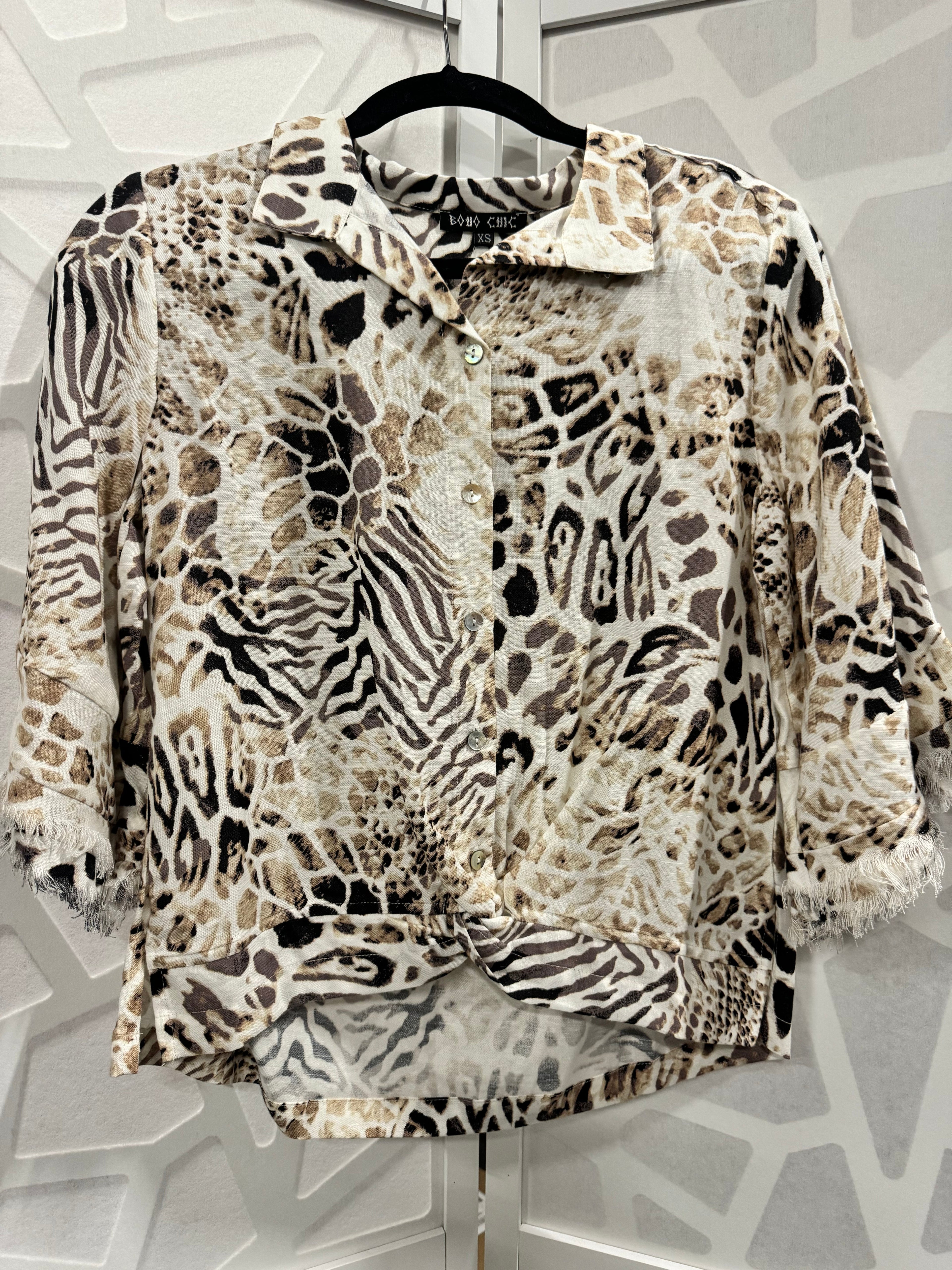 Boho Chic Bell Sleeve Animal Print Top