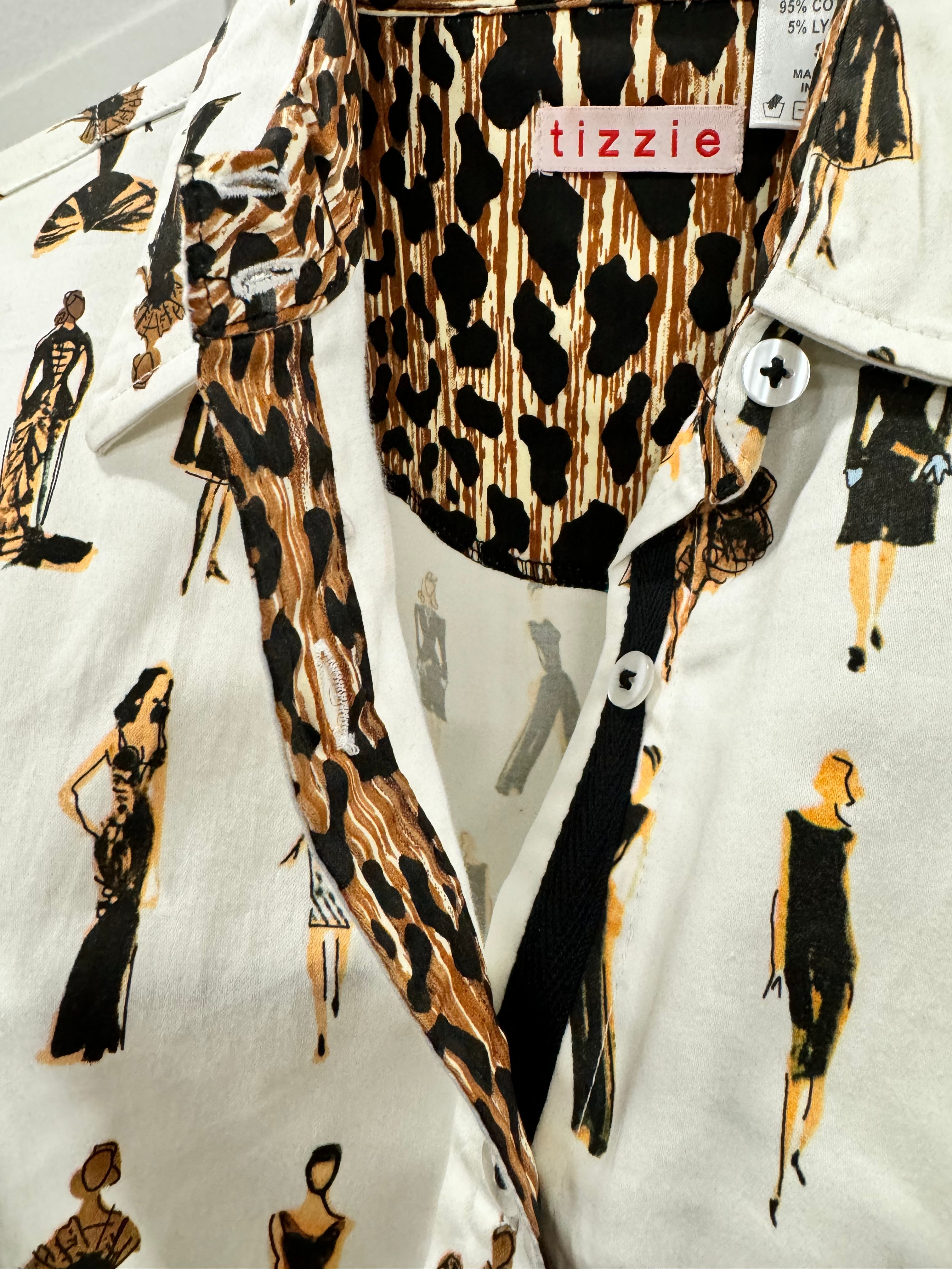 Tizzie - Long Sleeve Cheetah Print Button Up Top