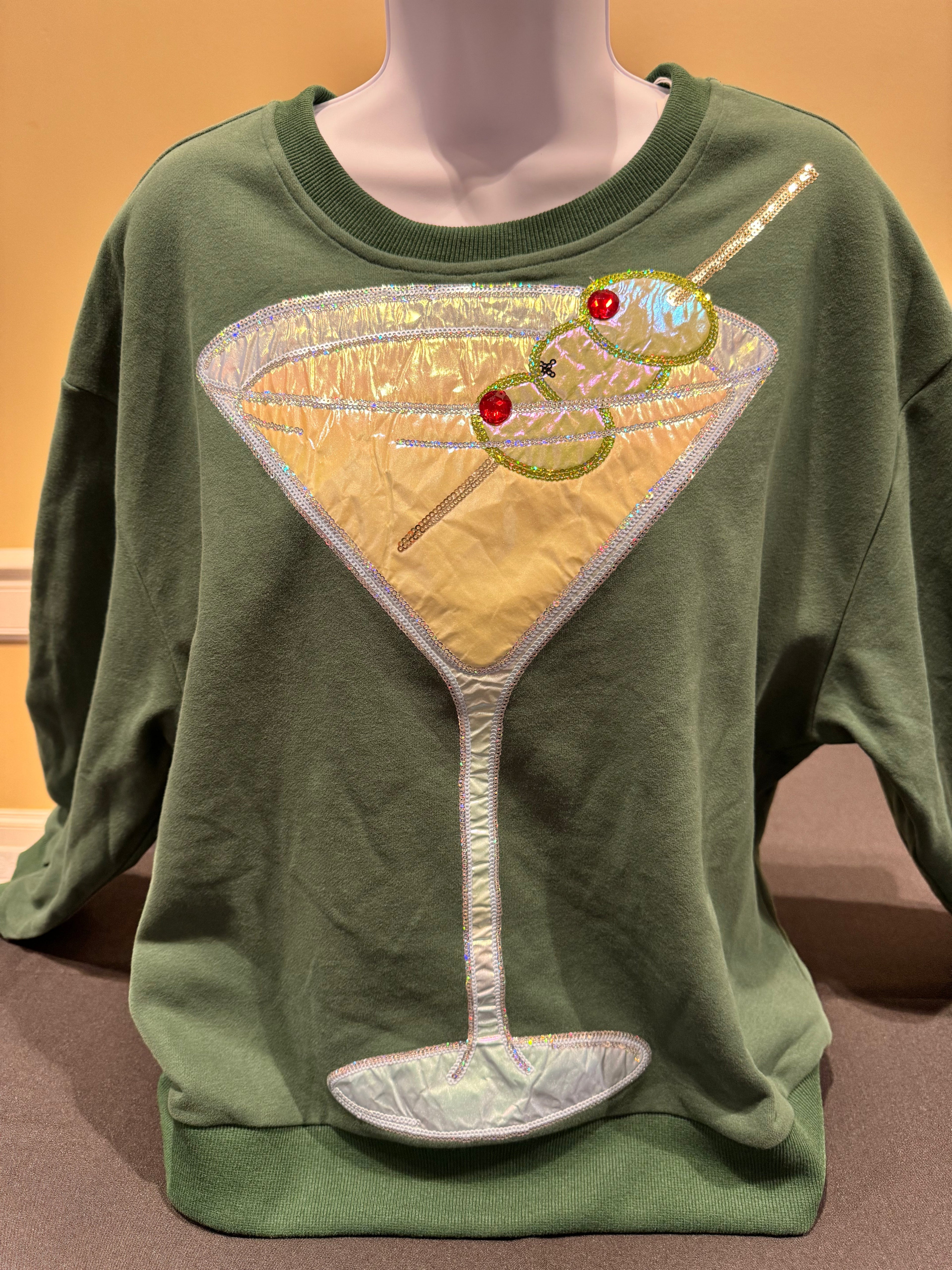 Queen of Sparkles - Forest Green Martini Sweatshirt