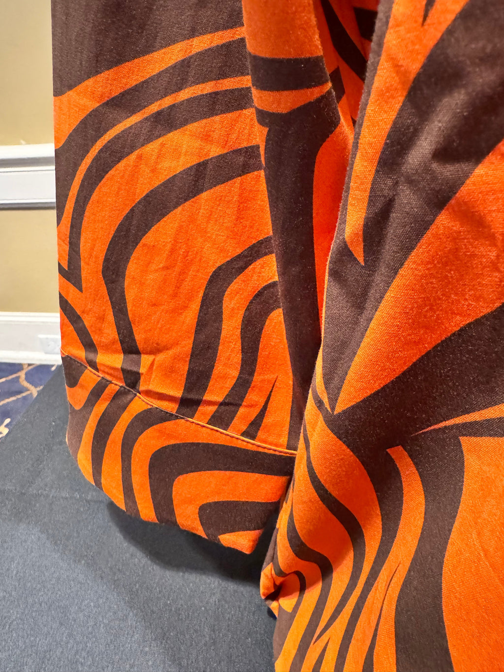 Perlavera - Retro Orange with Groovy Brown Stripes Button Up Top