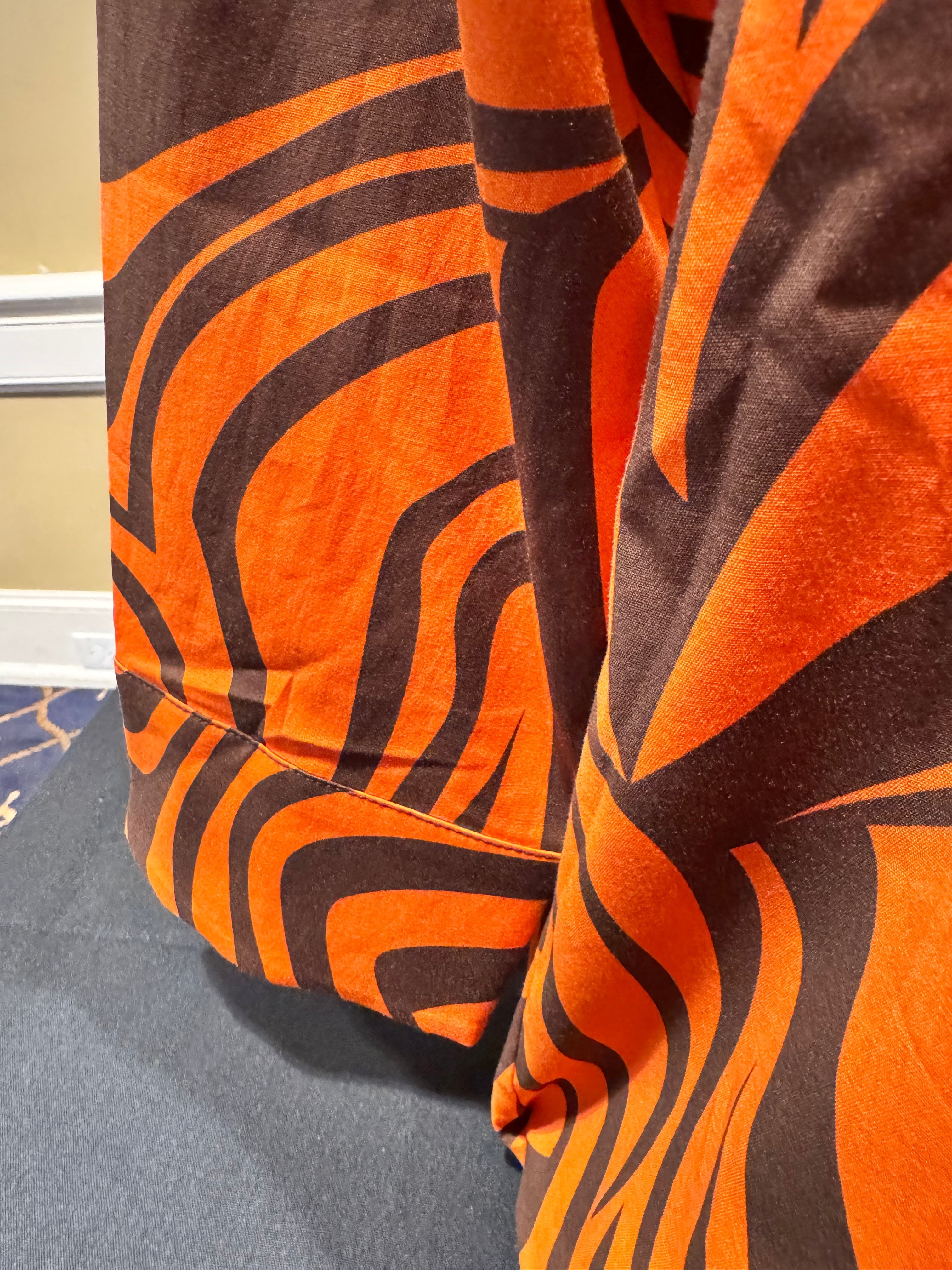 Perlavera - Retro Orange with Groovy Brown Stripes Button Up Top