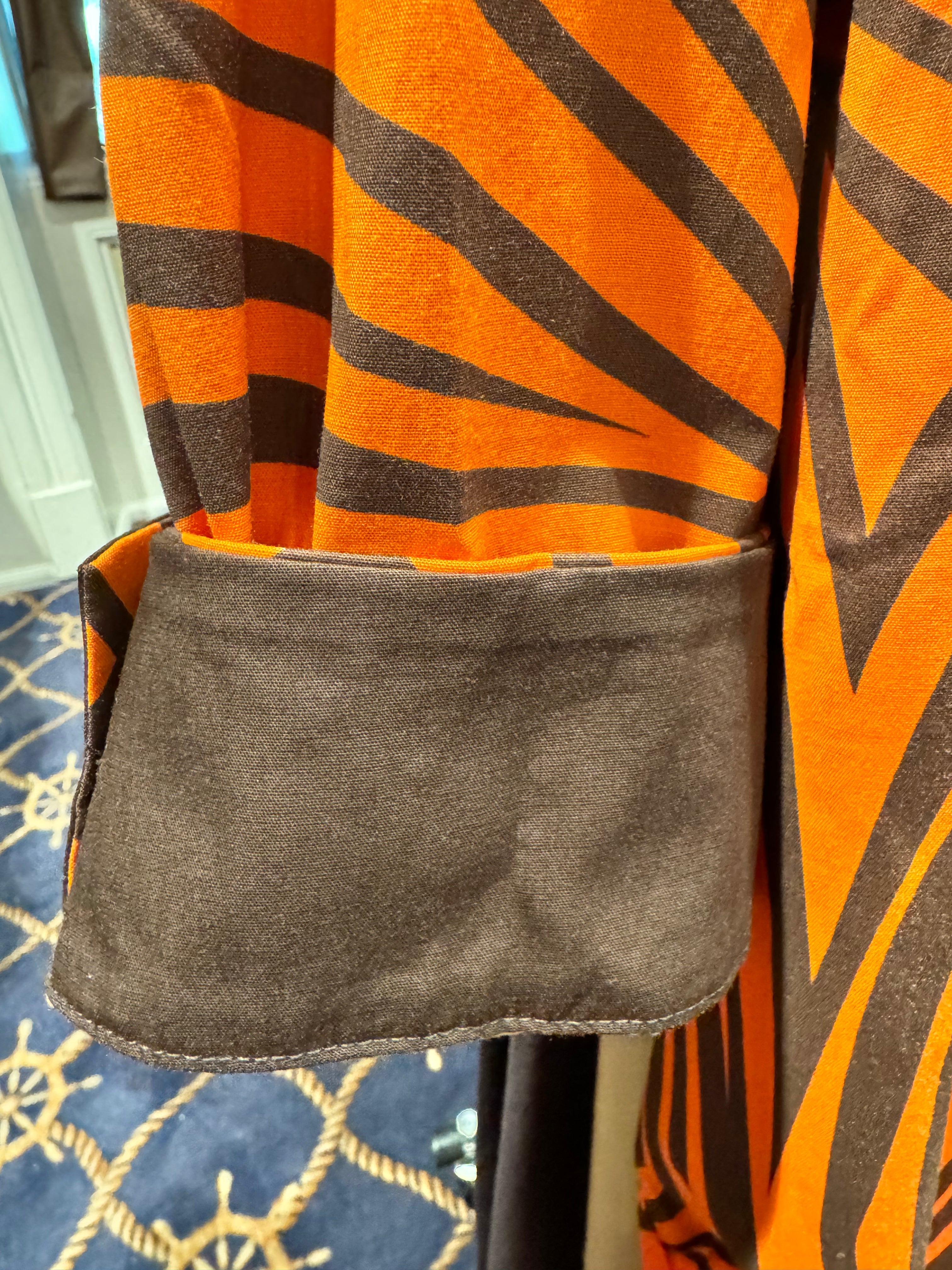 Perlavera - Retro Orange with Groovy Brown Stripes Button Up Top