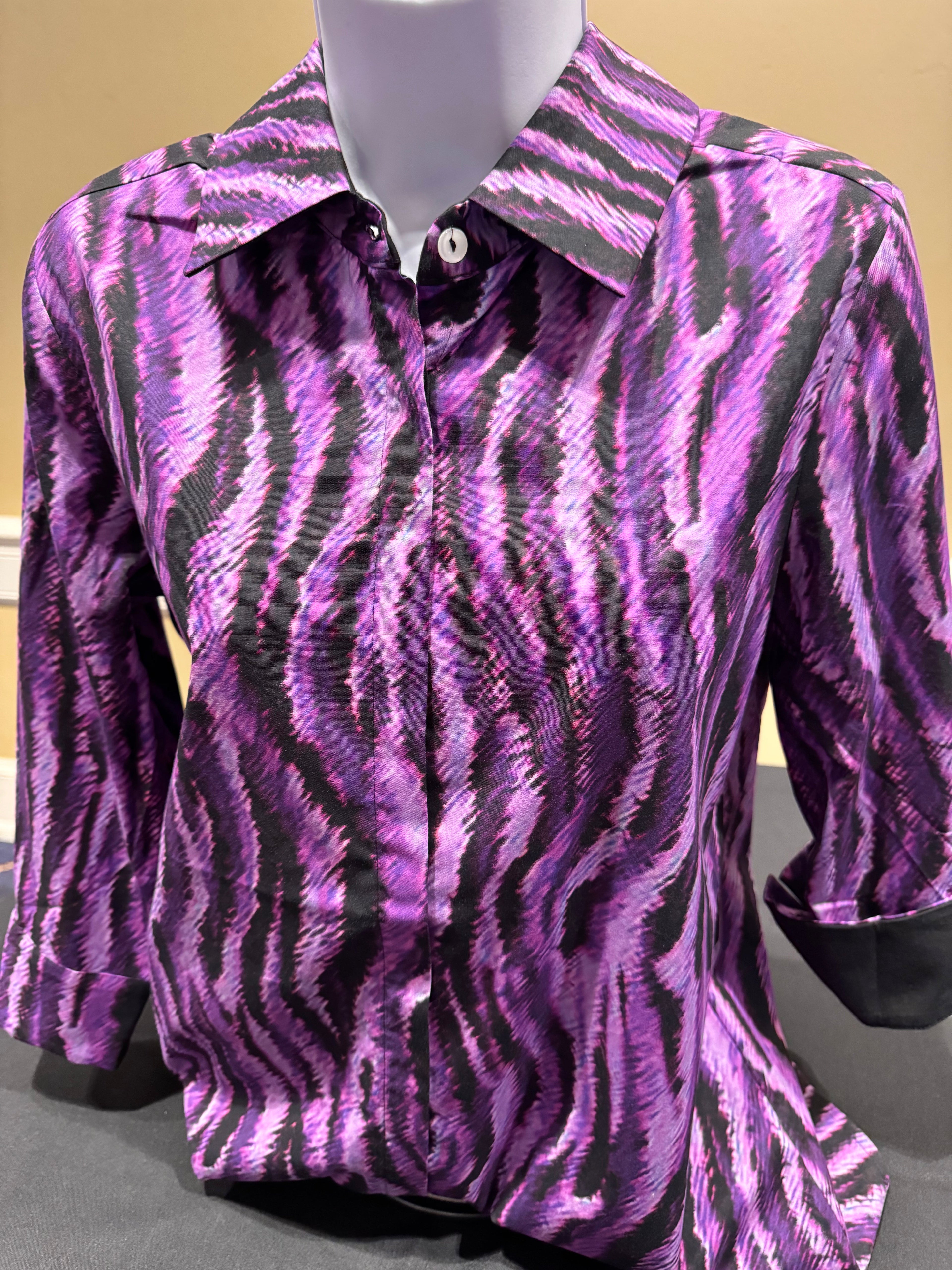 Perlavera - Tide Mauve Zebra Print Button Up Top