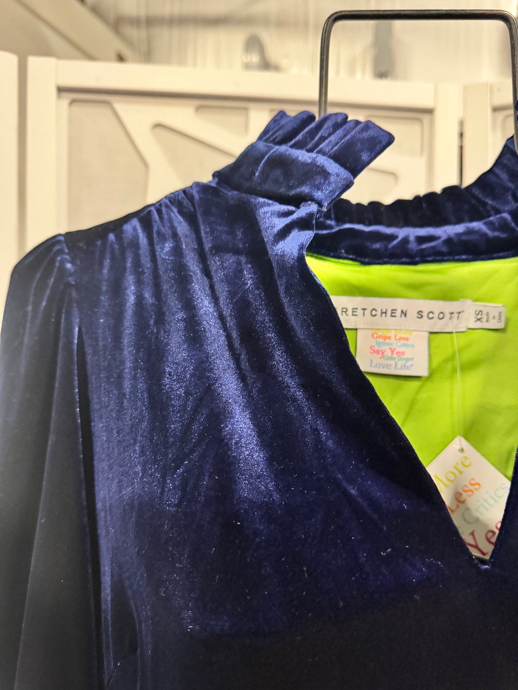 Gretchen Scott -Navy Rufflneck Velvet Tunic