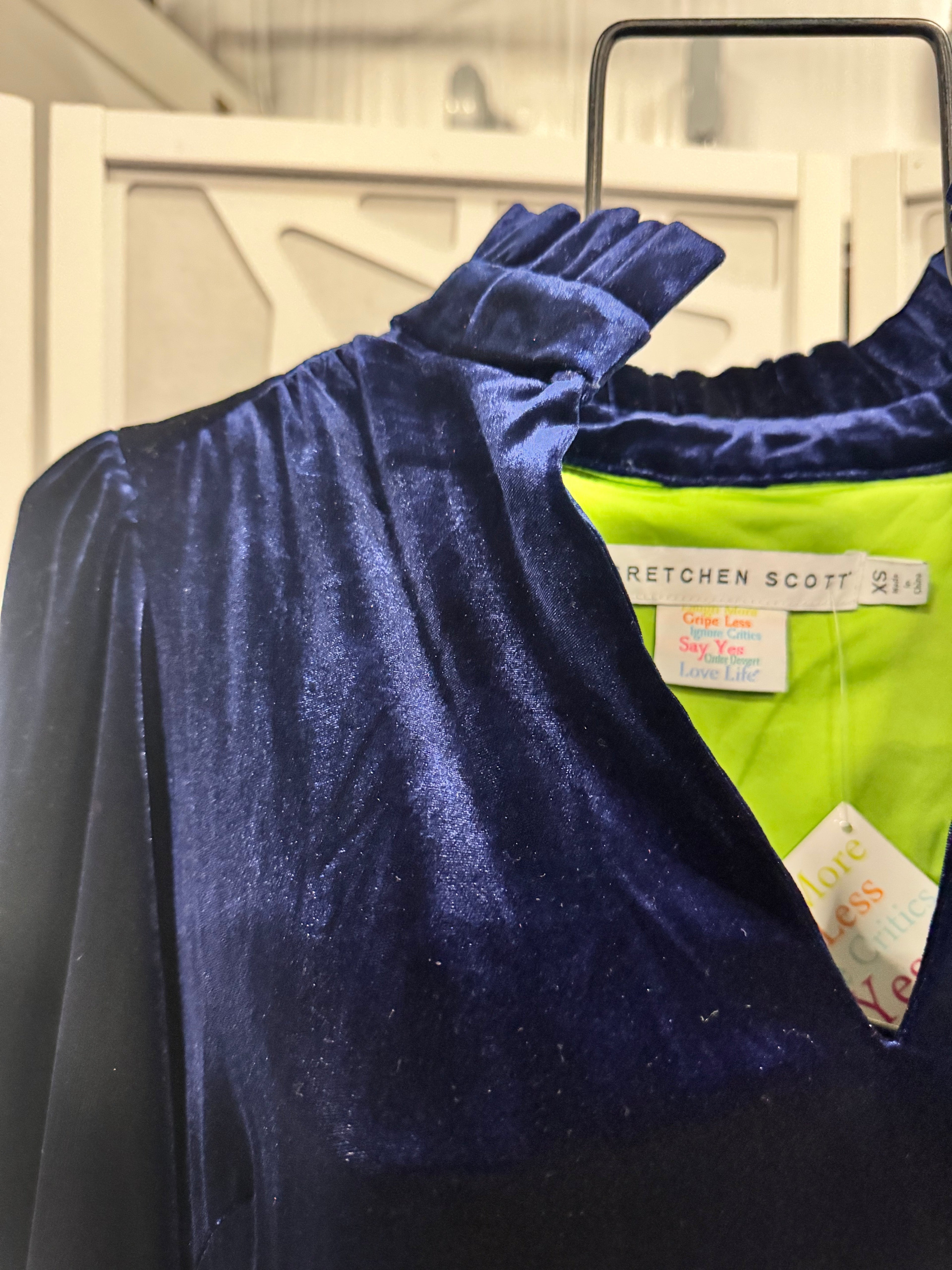 Gretchen Scott -Navy Rufflneck Velvet Tunic