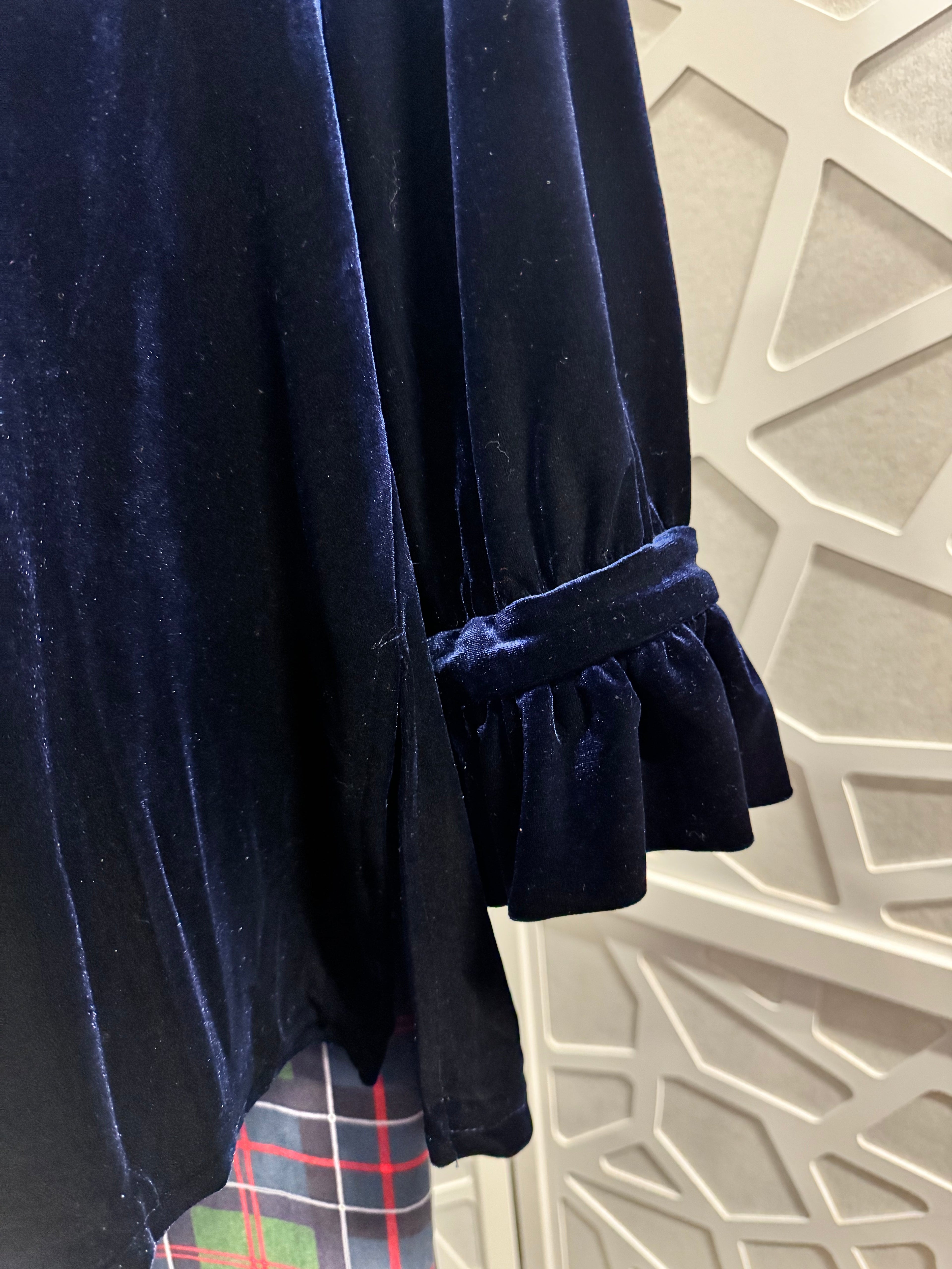 Gretchen Scott -Navy Rufflneck Velvet Tunic