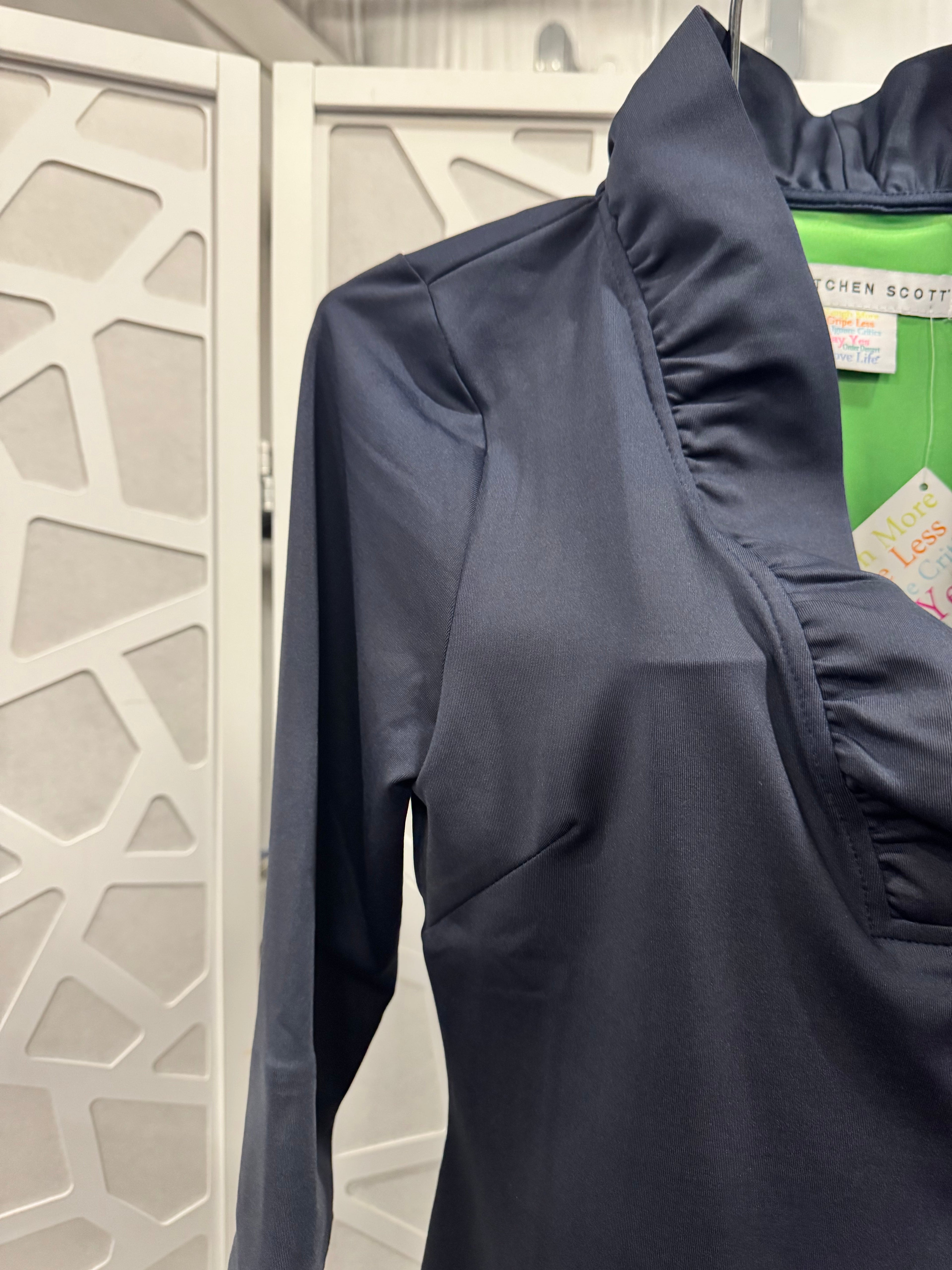 Gretchen Scott -Stand Up Ruffle Neck Top - Navy