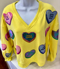 Queen of Sparkles-Yellow Candy Hearts V-neck Sweatshirt