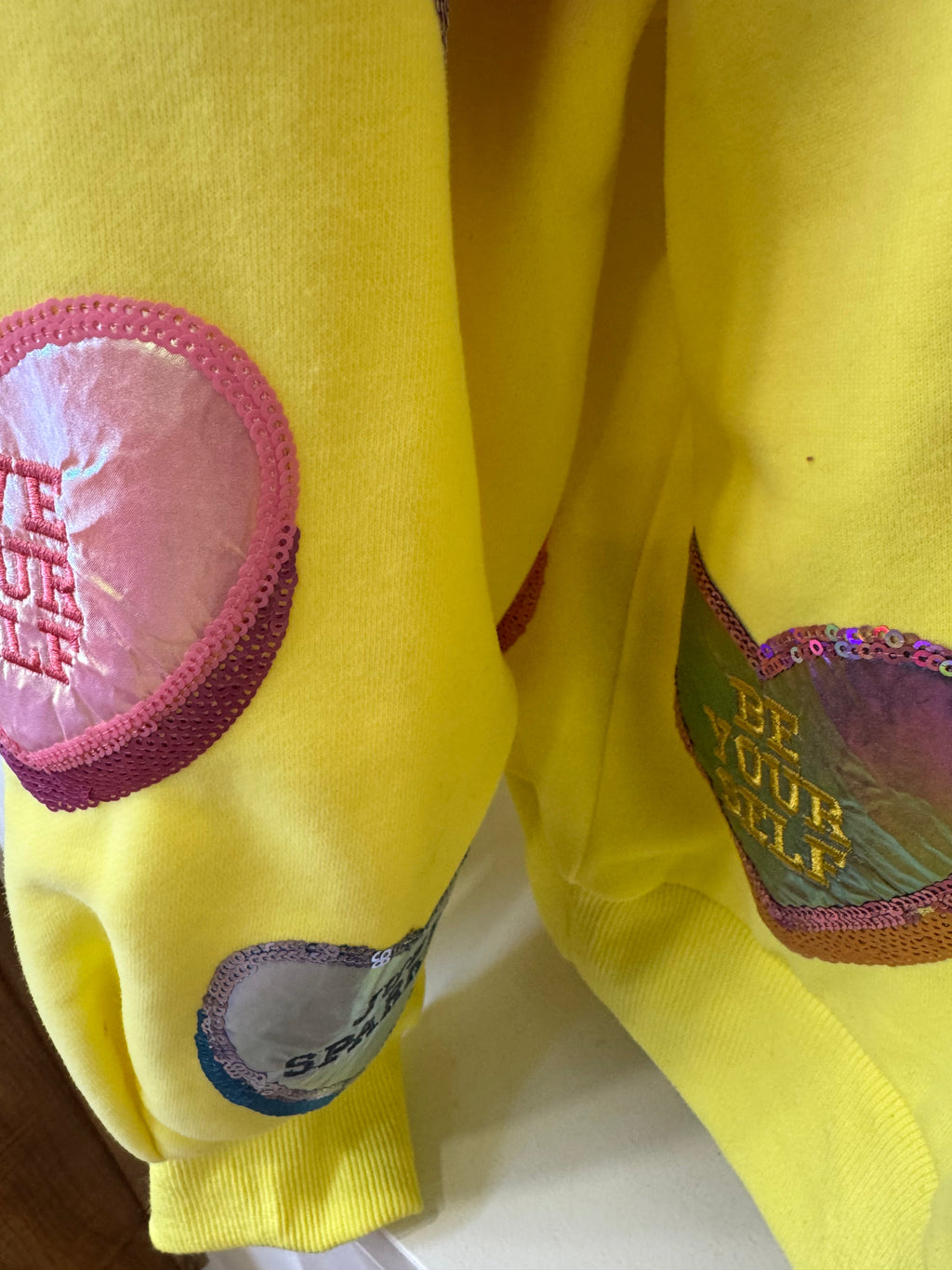 Queen of Sparkles-Yellow Candy Hearts V-neck Sweatshirt