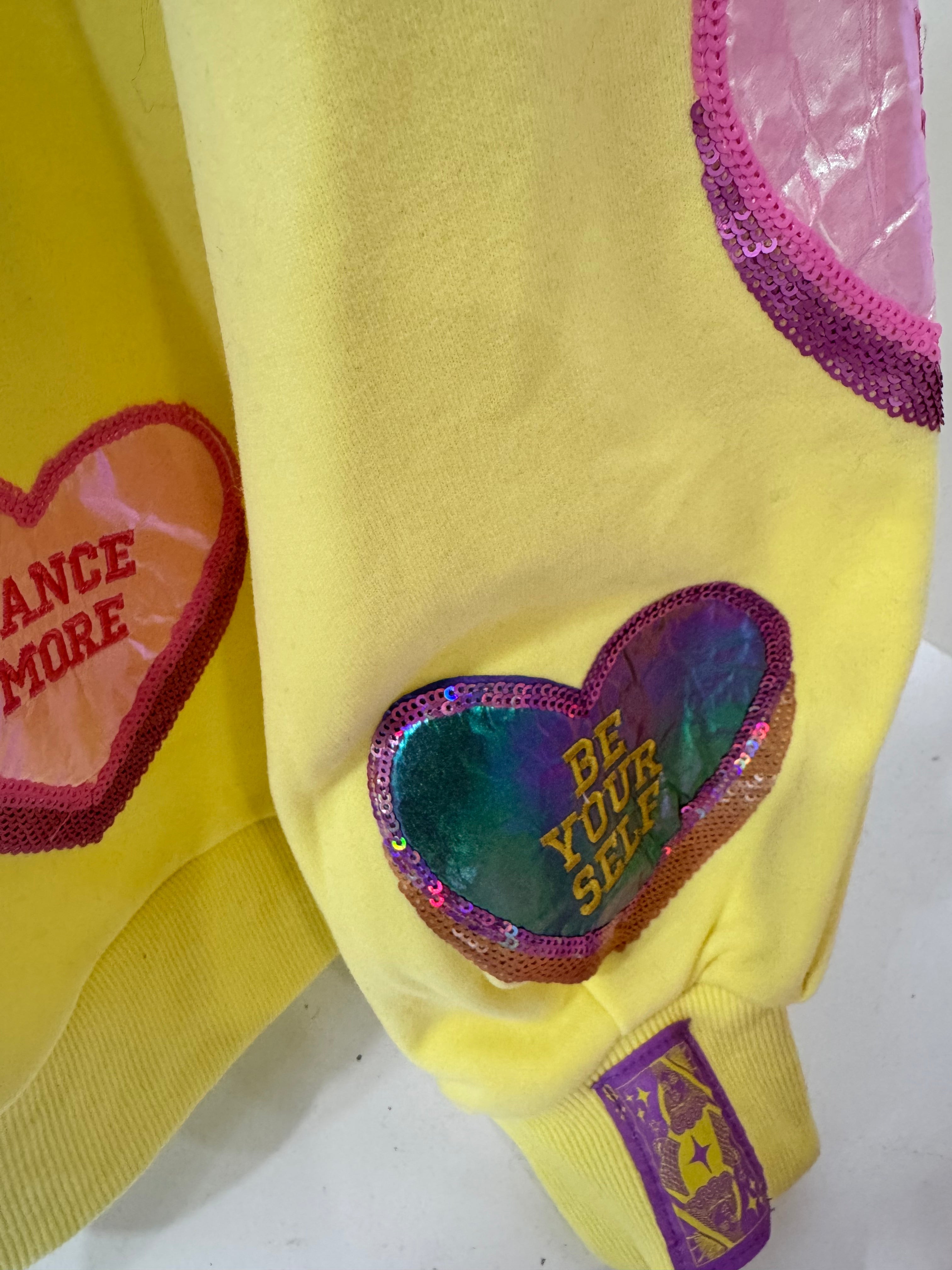 Queen of Sparkles-Yellow Candy Hearts V-neck Sweatshirt
