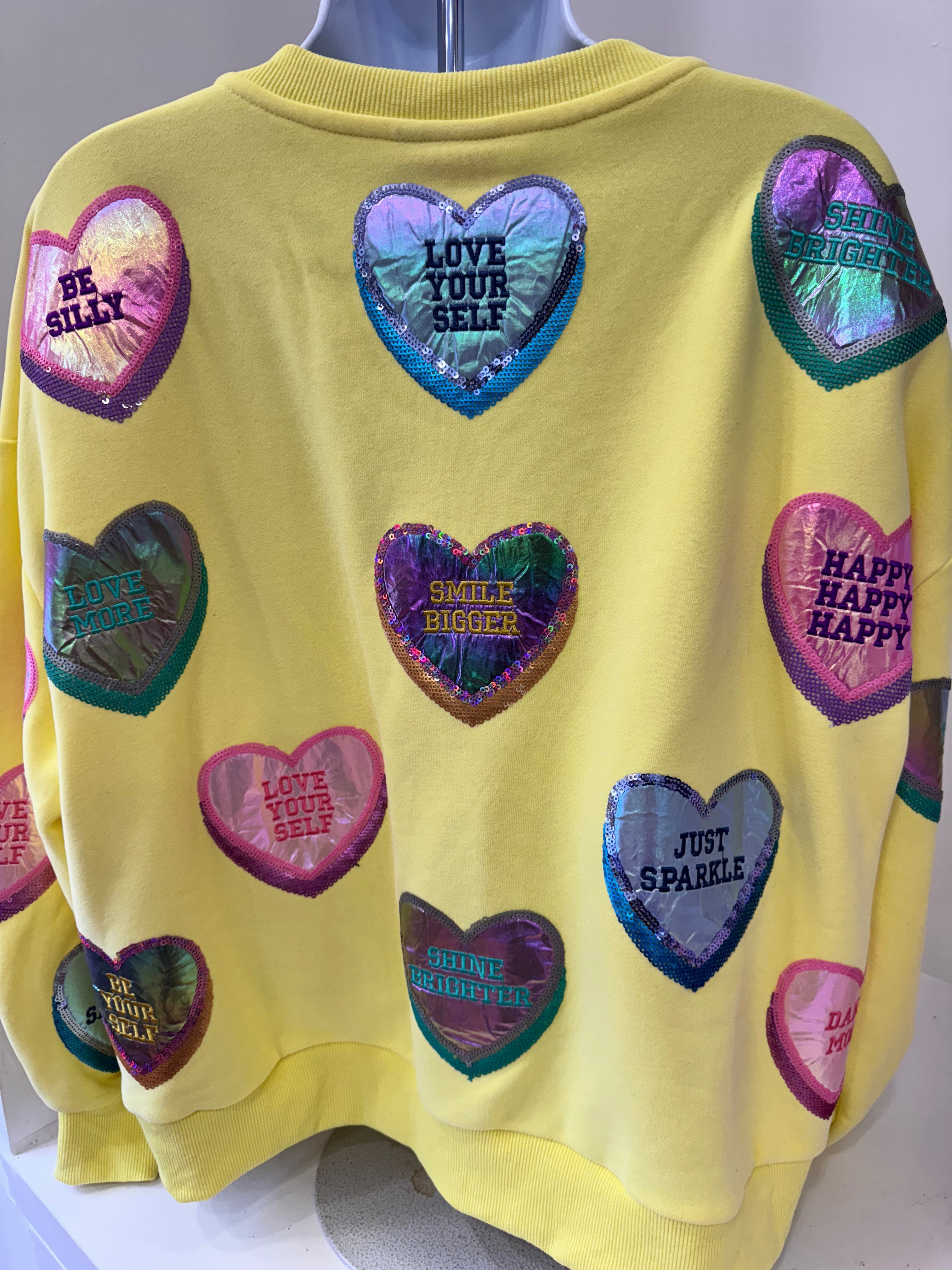 Queen of Sparkles-Yellow Candy Hearts V-neck Sweatshirt