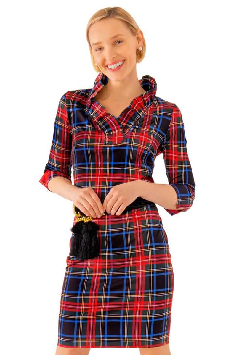 Gretchen Scott - Ruffneck Dress Duke of York Black Red Plaid