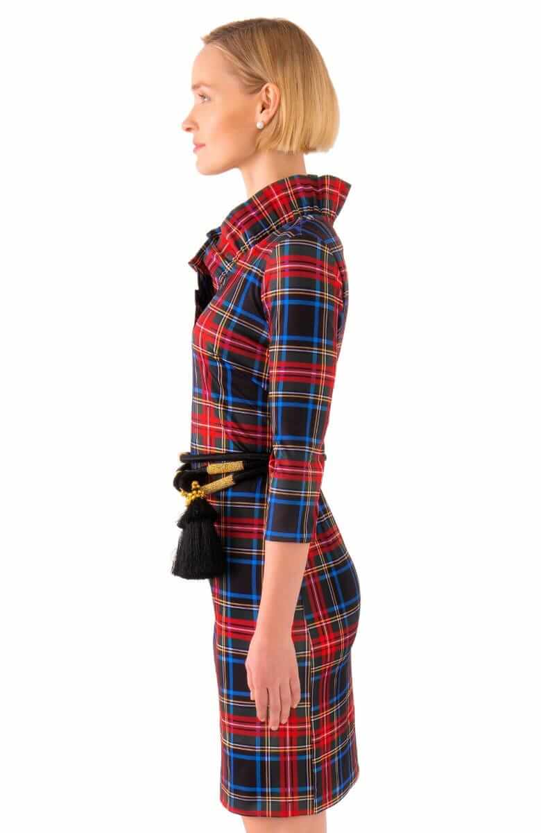Gretchen Scott - Ruffneck Dress Duke of York Black Red Plaid