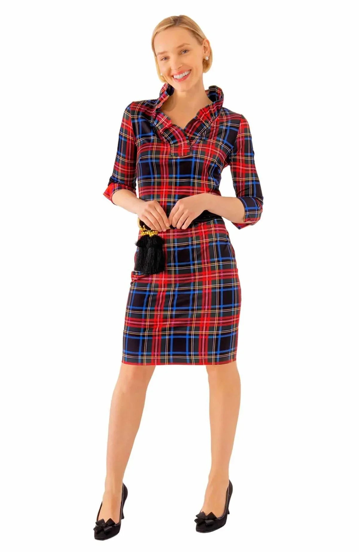 Gretchen Scott - Ruffneck Dress Duke of York Black Red Plaid