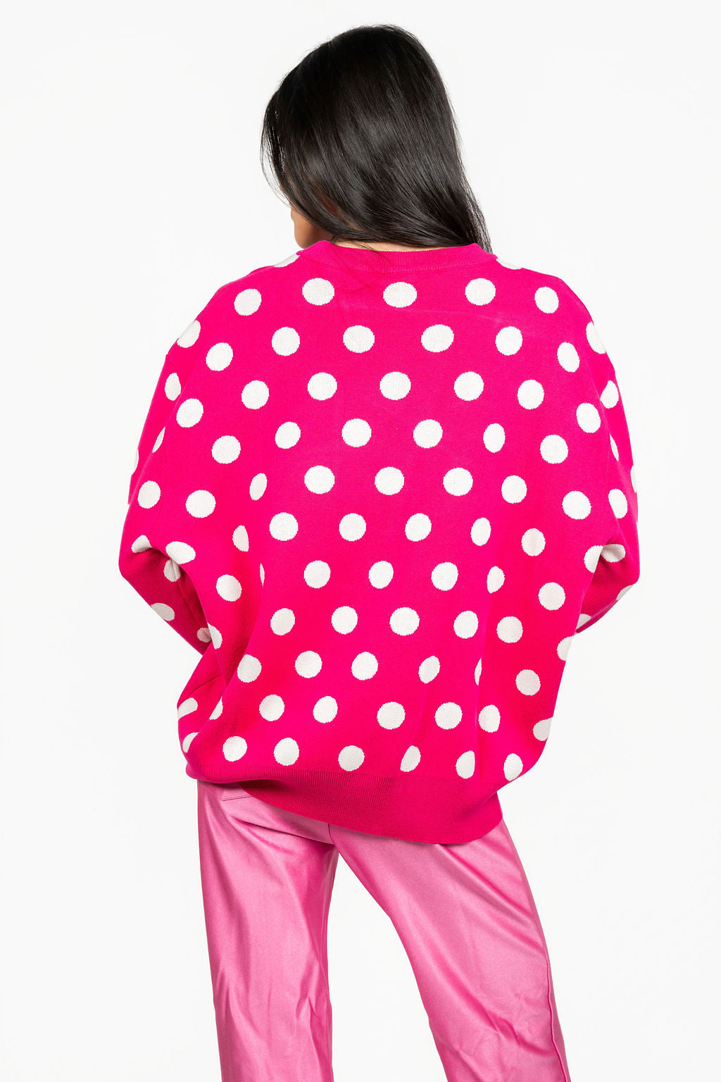 Queen of Sparkles Hot Pink & White Polka Dot Mahjong Tile Sweater