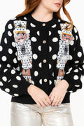 Queen of Sparkles Black & White Polka Dot Nutcracker Cardigan