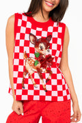 Queen of Sparkles Red & Pink Checkered Reindeer Knit Vest