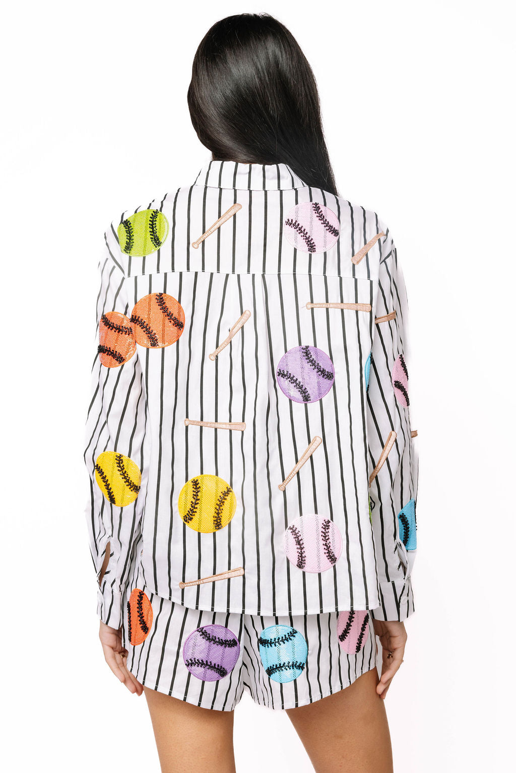 Queen of Sparkles-Mutli Baseballs & Bats Button Up