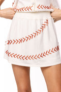 Queen of Sparkles-White Red Beaded Baseball Stitch Knit Skirt