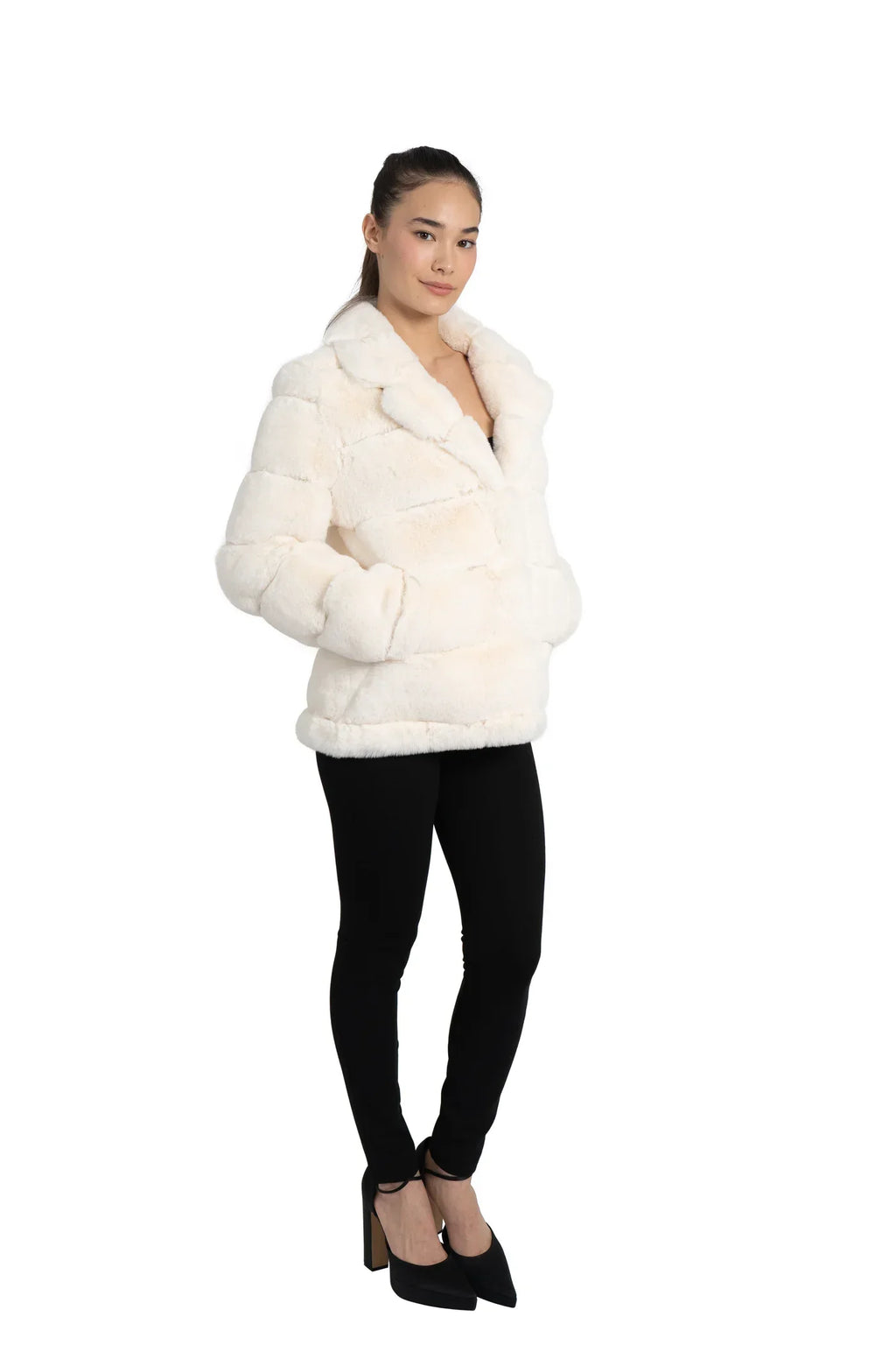 Love Token - Ivory Paneled Faux Fur Coat