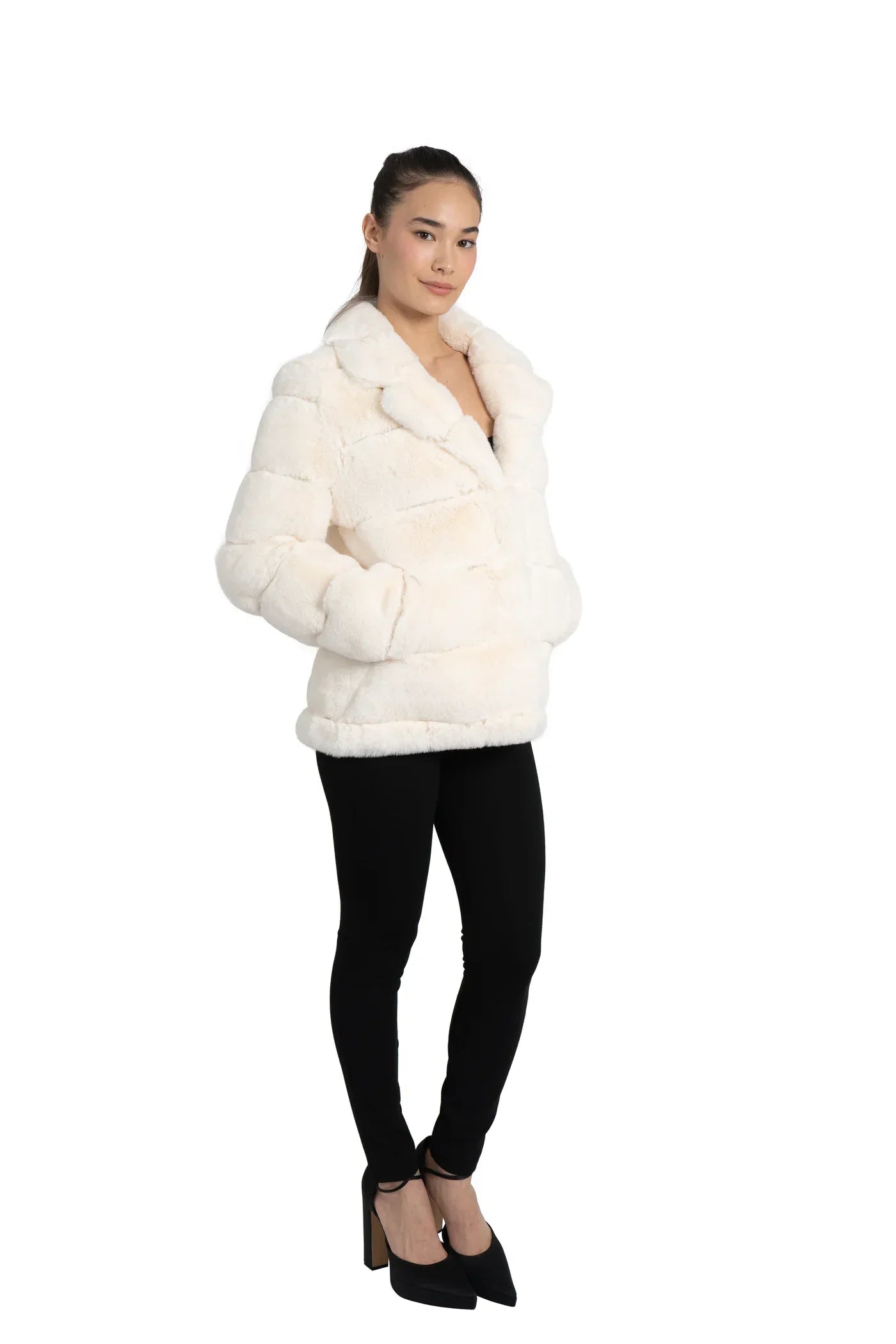 Love Token - Ivory Paneled Faux Fur Coat