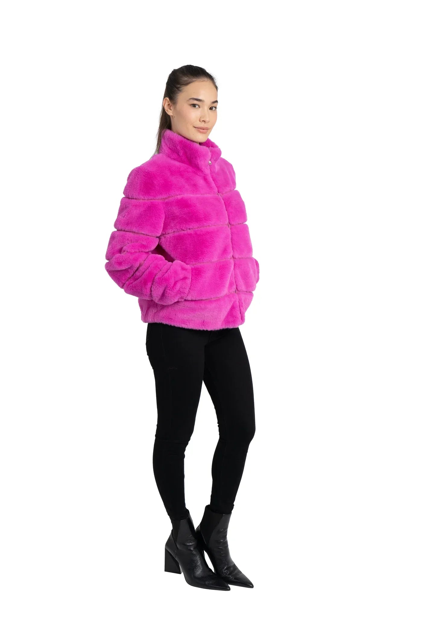Love Token - Hot PInk Panel Faux Fur Jacket