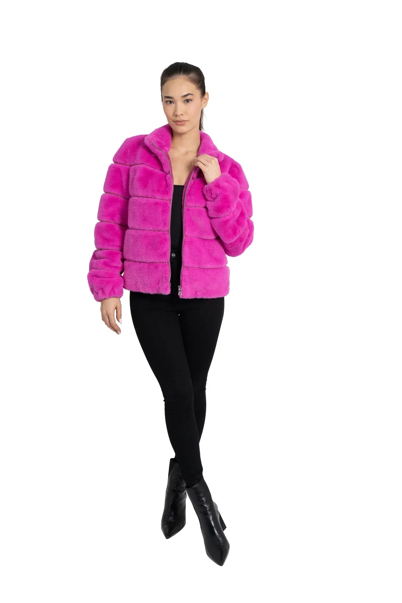 Love Token - Hot PInk Panel Faux Fur Jacket