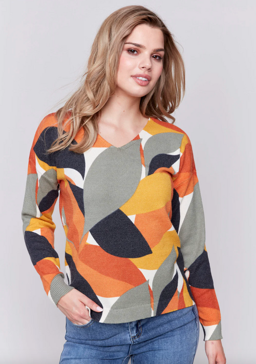 Charlie B - Leaf Print Sweater Top