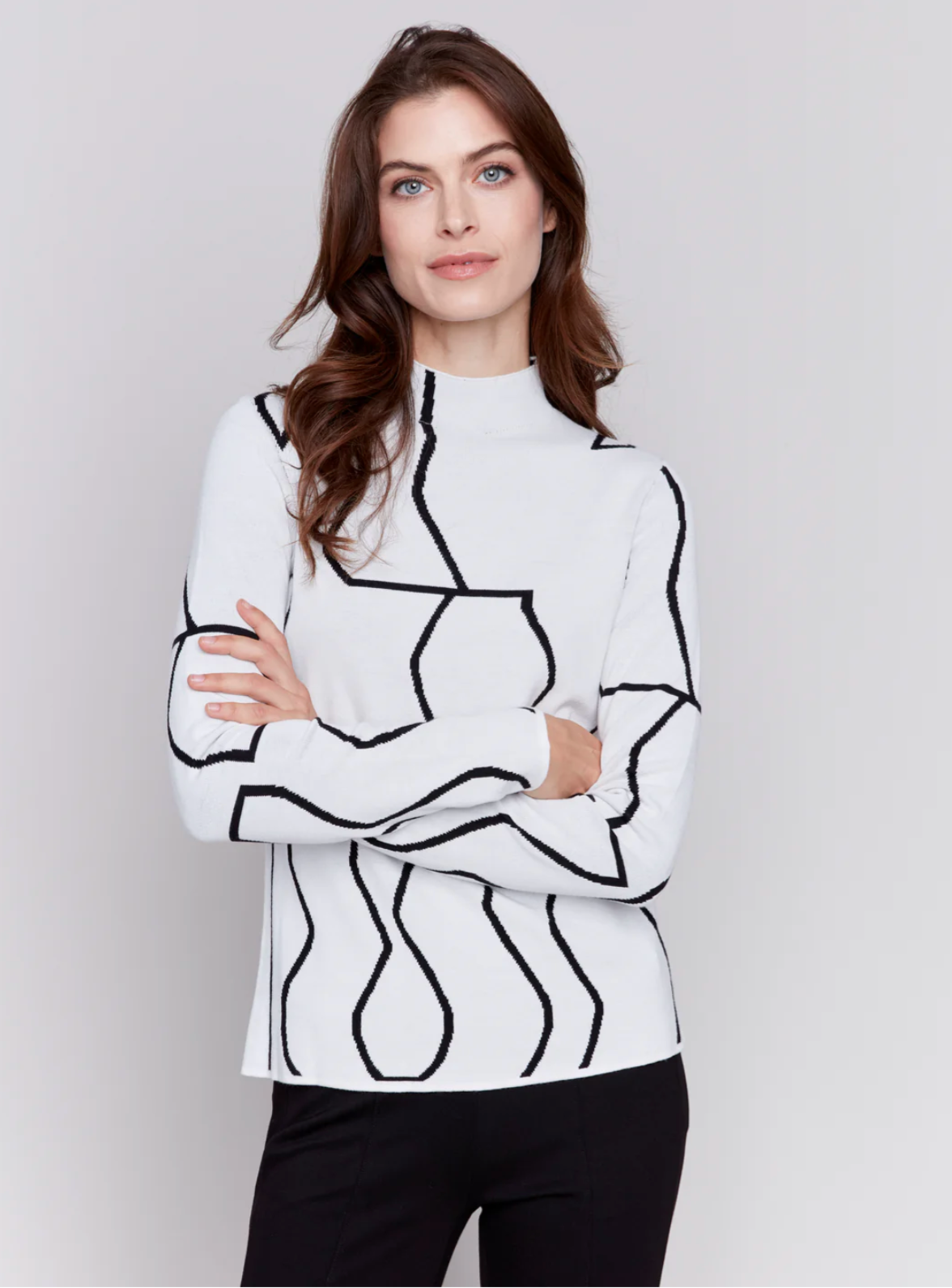 Charlie B - Reversible Jacquard Mock Neck Sweater