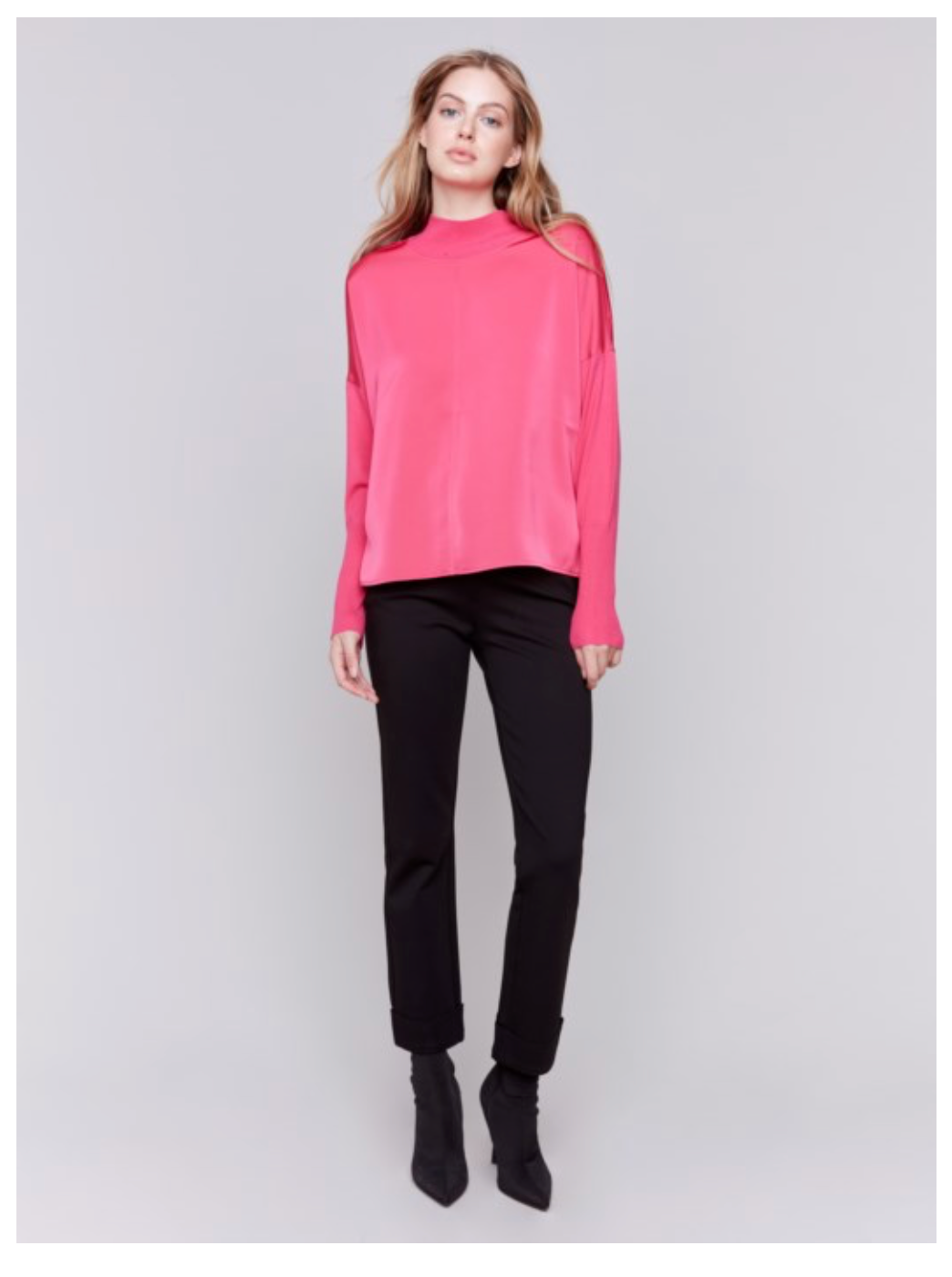 Charlie B - Satin Knit Mock Neck Top