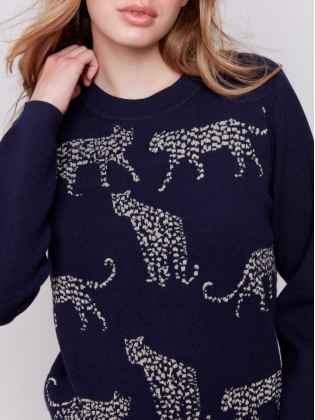 Charlie B - Jacquard Cheetah Crew Neck Sweater