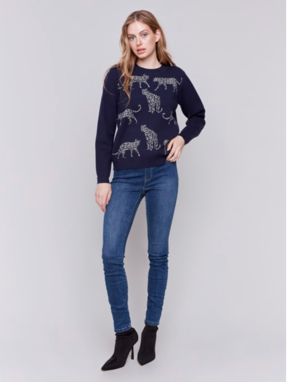Charlie B - Jacquard Cheetah Crew Neck Sweater