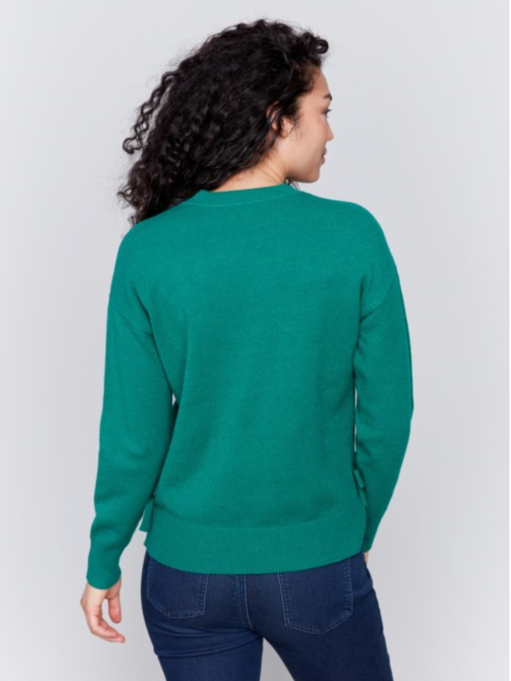 Charlie B - Green Crew Neck Sweater with Side Bows