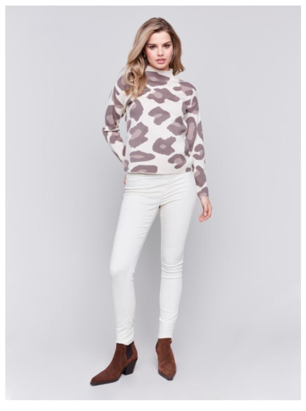 Charlie B - Animal Print Mock Turtle Neck Sweater