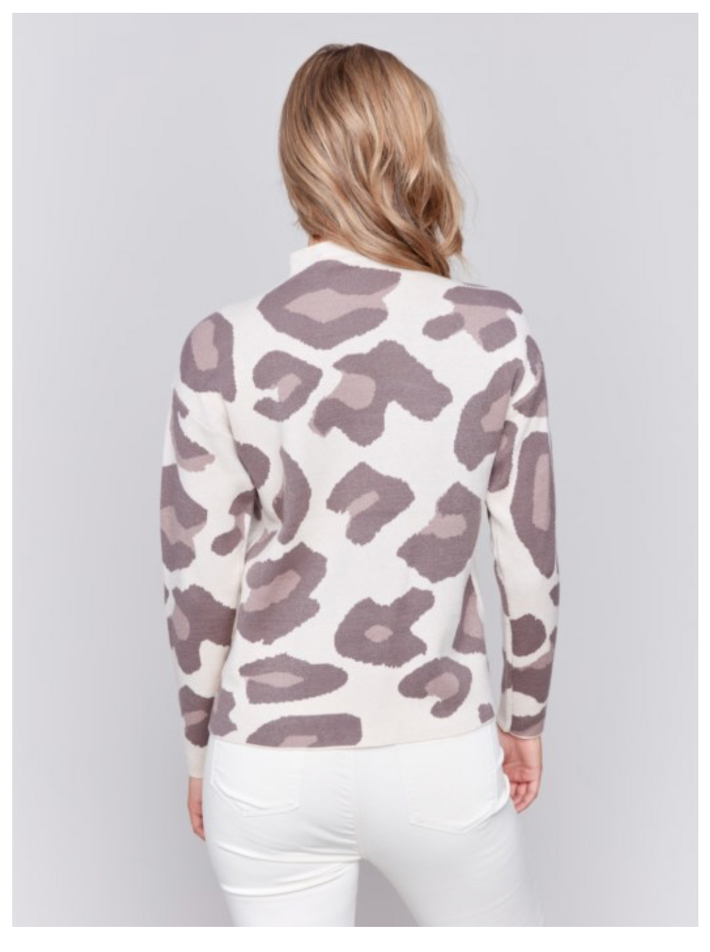 Charlie B - Animal Print Mock Turtle Neck Sweater