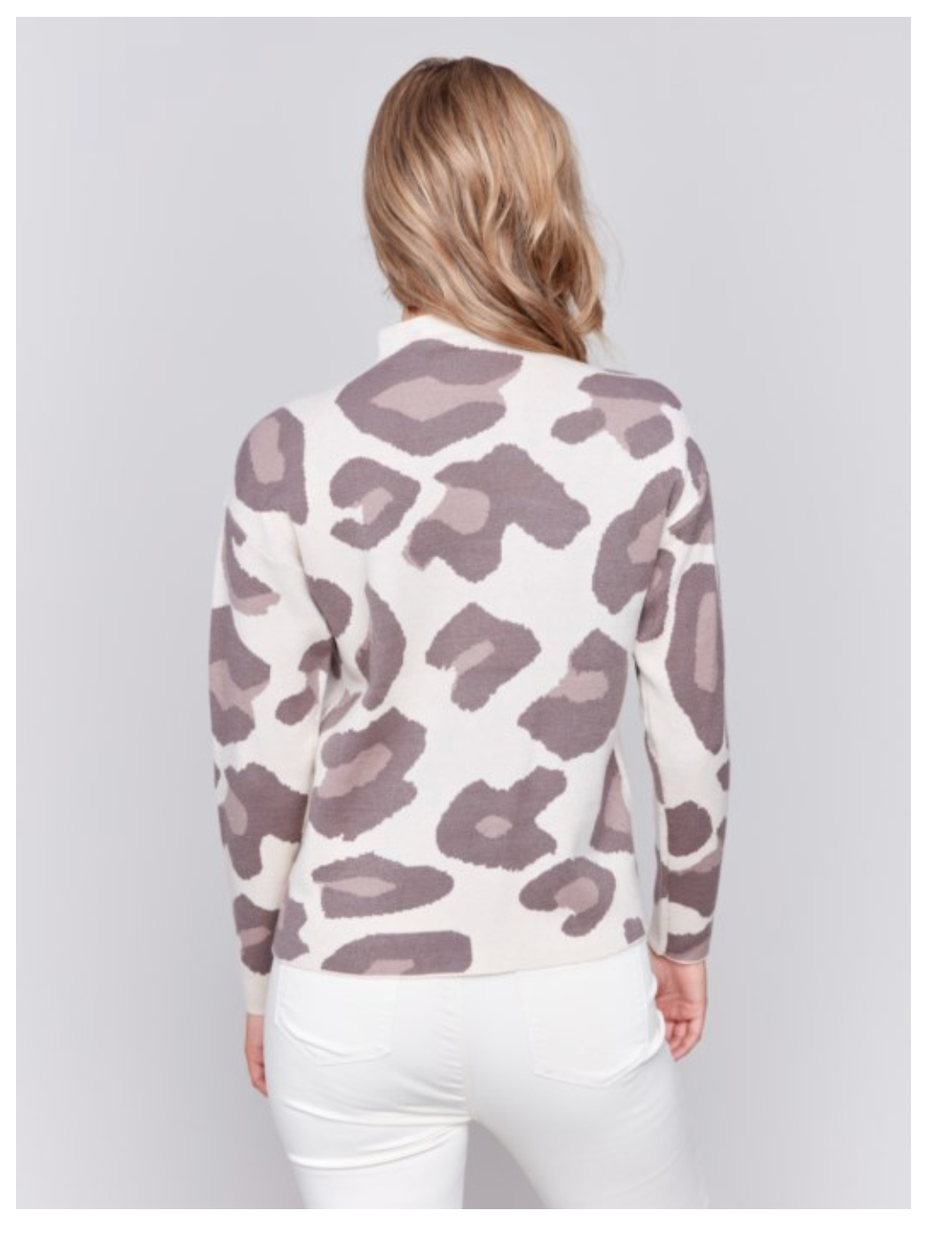 Charlie B - Animal Print Mock Turtle Neck Sweater