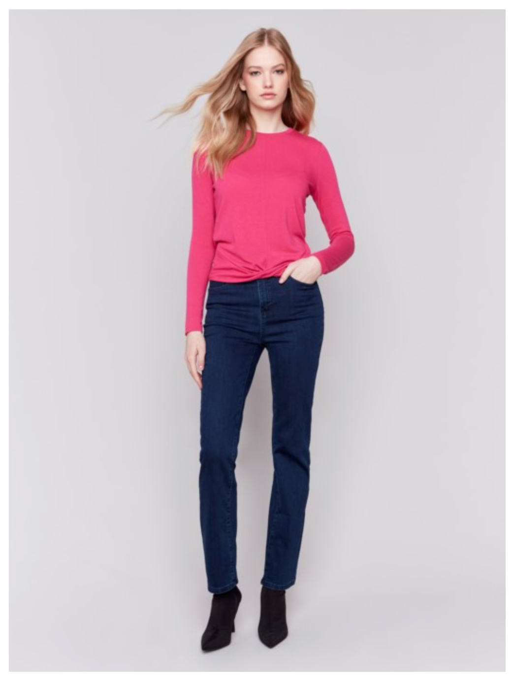 Charlie B - Crew Neck Front Knot Sweater