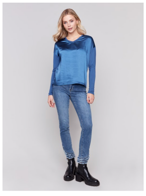 Charlie B - Satin Jersey Knit V-Neck Top