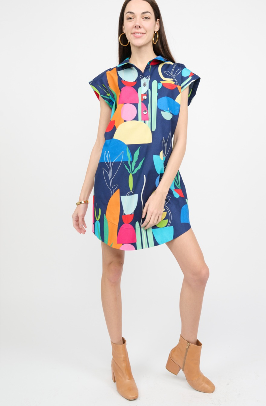 Uncle Frank - Navy Multi Color Geo Print Shirt Dress